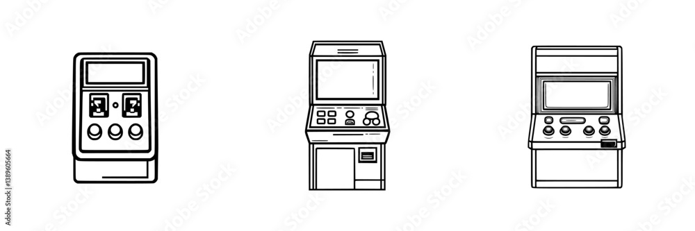 Poster vector minimalist line icons of arcade game machines designed for various creative projects and digi