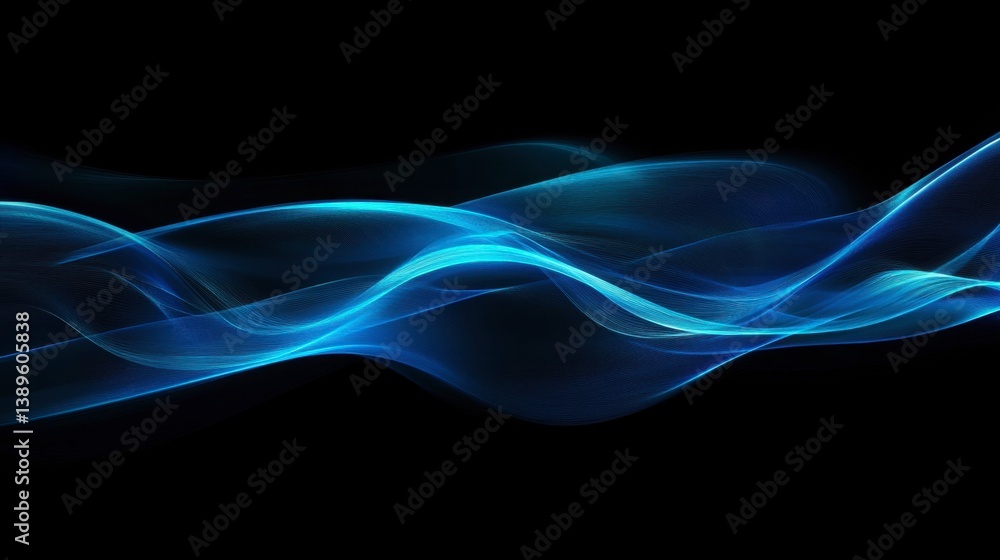 Poster abstract blue waves flowing in a dark background for visual use