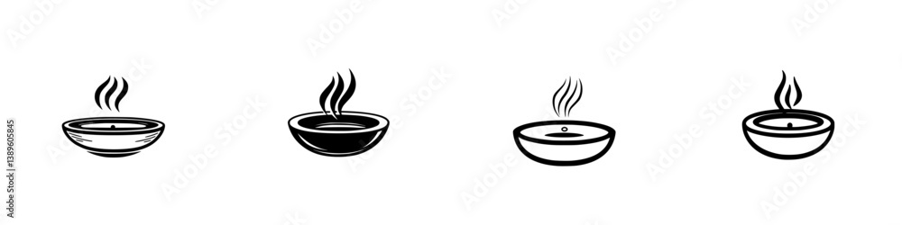 Poster collection of minimalist line icons representing steaming bowls in a simple and elegant design for g