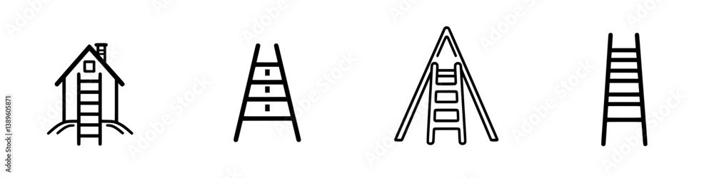 Poster collection of minimalist vector line icons representing ladders and a house in a simple yet effectiv