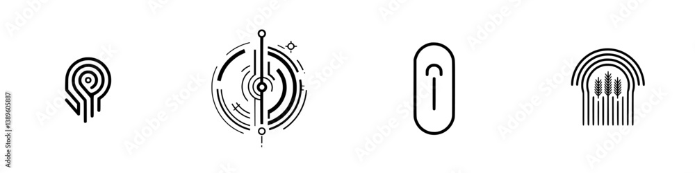 Poster collection of minimalist line icons featuring abstract designs and geometric shapes for versatile gr