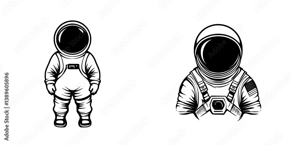 Aufkleber exploring space with minimalist vector line icons of astronauts in various suits and poses for creat