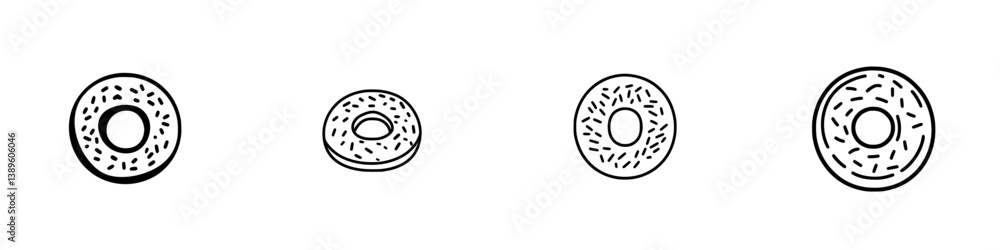 Poster vector minimalist line icons of donuts in various styles and sizes for creative design projects