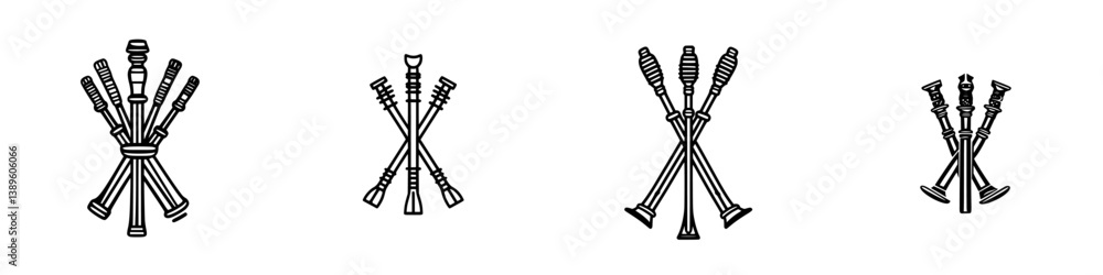 Poster minimalist vector line icons featuring traditional musical instruments grouped in sets for various d