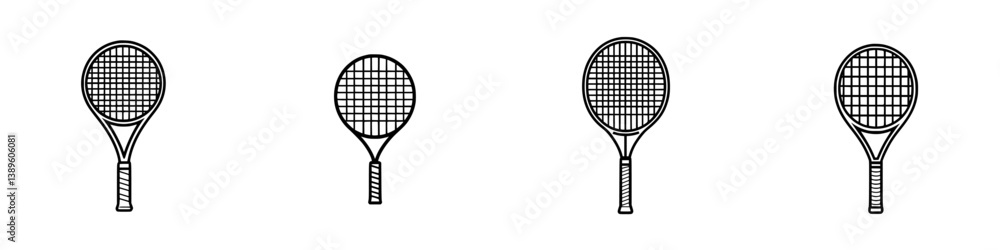 Poster Collection of minimalist line icons depicting tennis rackets in various orientations for design elements
