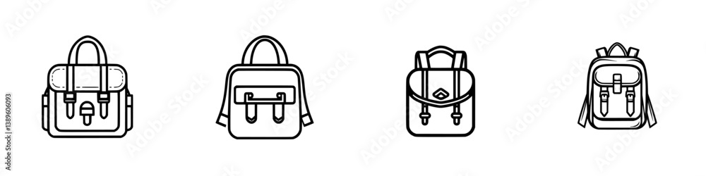 Poster minimalist vector line icons showcasing different styles of backpacks suitable for various activitie