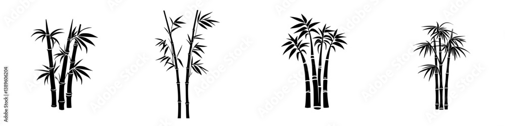 Poster minimalist vector line icons depicting various styles of bamboo clusters suitable for graphic design