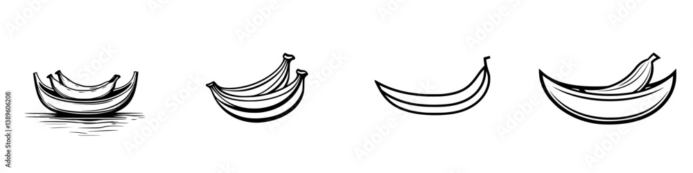 Poster exploring a collection of minimalist line icons representing various banana illustrations for design