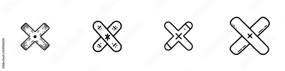 Poster minimalist line icons collection featuring different variations of crossed symbols in a clean design