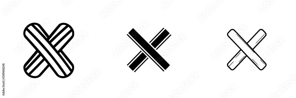 Poster minimalist line icons showcasing various styles of cross designs for graphic and web applications