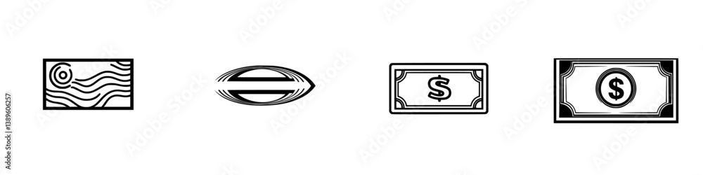 Aufkleber minimalist vector line icons featuring currency symbols and banknotes for digital design projects or