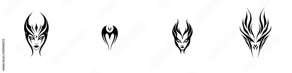 Poster unique set of minimalist line icons showcasing elegant and intricate designs featuring stylized face