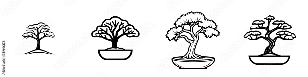 Aufkleber collection of vector minimalist line icons featuring various styles of bonsai trees