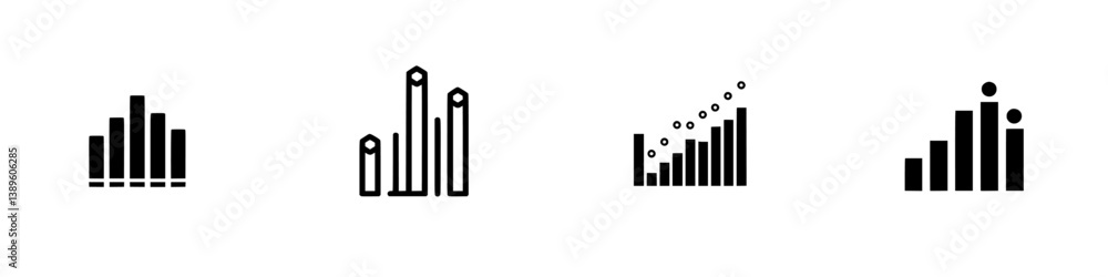 Poster set of minimalist vector line icons representing various bar chart designs suitable for data visuali