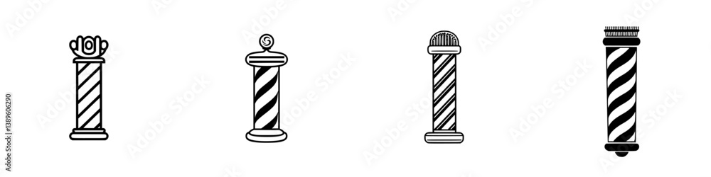 Poster collection of minimalist line icons depicting decorative columns with various designs and styles for