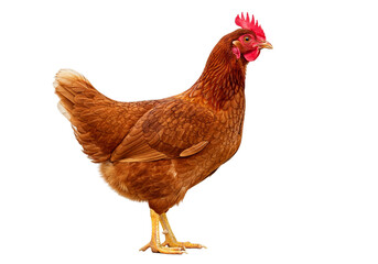 Fototapeta premium Isolated hen image for poultry farm stock photos and brown chicken breed pictures for educational use on Transparent Background