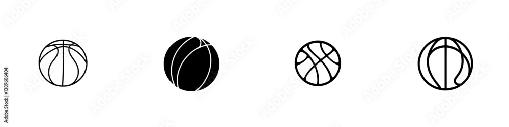 Poster collection of minimalistic line icons representing various styles of basketballs designed for modern
