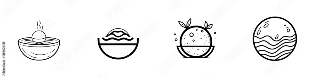 Poster vector minimalist line icons depicting various shapes and elements of water and nature for design pr