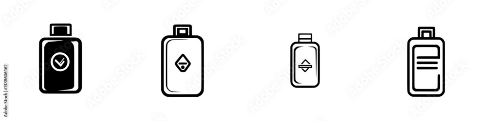 Poster set of minimalist line icons depicting various container designs suitable for branding or labeling p