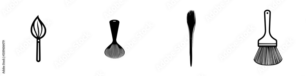 Poster Minimalist vector line icons collection featuring various cleaning and painting tools for design projects and applications