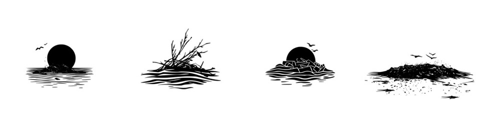 Minimalist line icons representing nature, water, and organic structures in a serene design