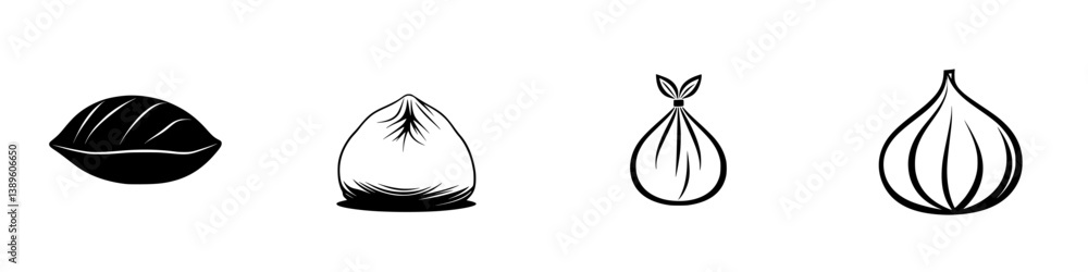 Poster set of vector minimalist line icons representing different types of food items in a sleek and modern