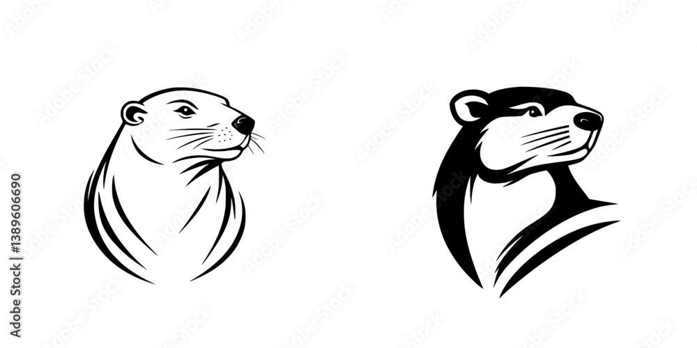 Poster vector minimalist line icons showcasing otters in distinct styles for design and illustration use