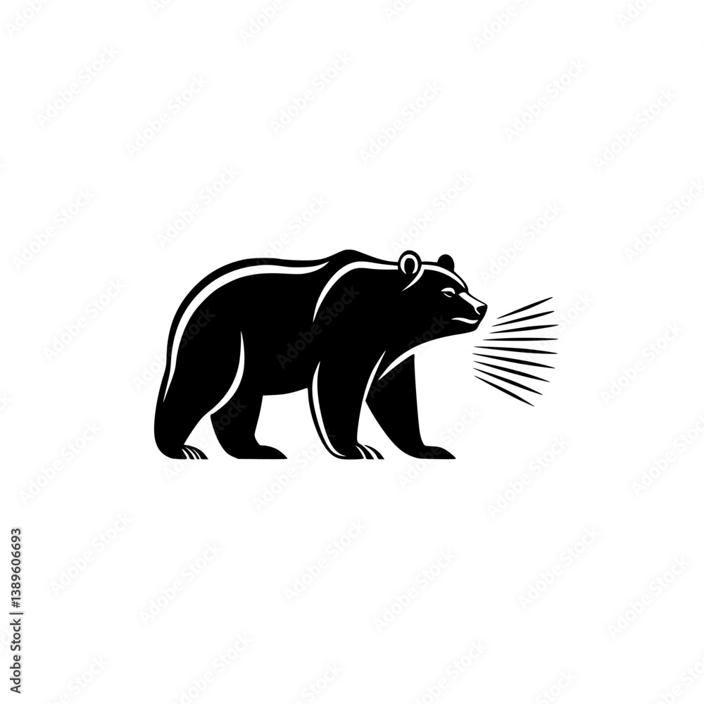 Poster vector minimalist line icons featuring a bear design with stylized sound waves in an artistic repres