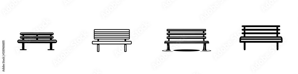 Poster collection of minimalist line icons representing different styles of park benches for design and ill