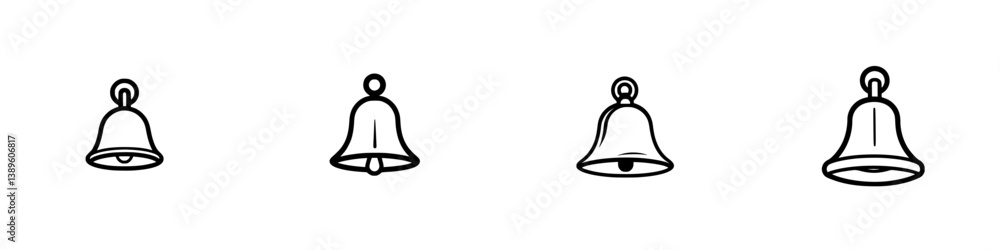 Poster set of vector minimalist line icons featuring different bell designs for digital and print applicati