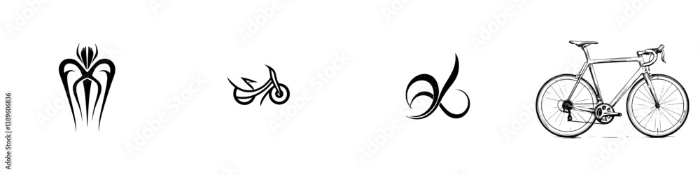 Poster minimalist line icons featuring abstract designs and a bicycle suitable for various creative applica