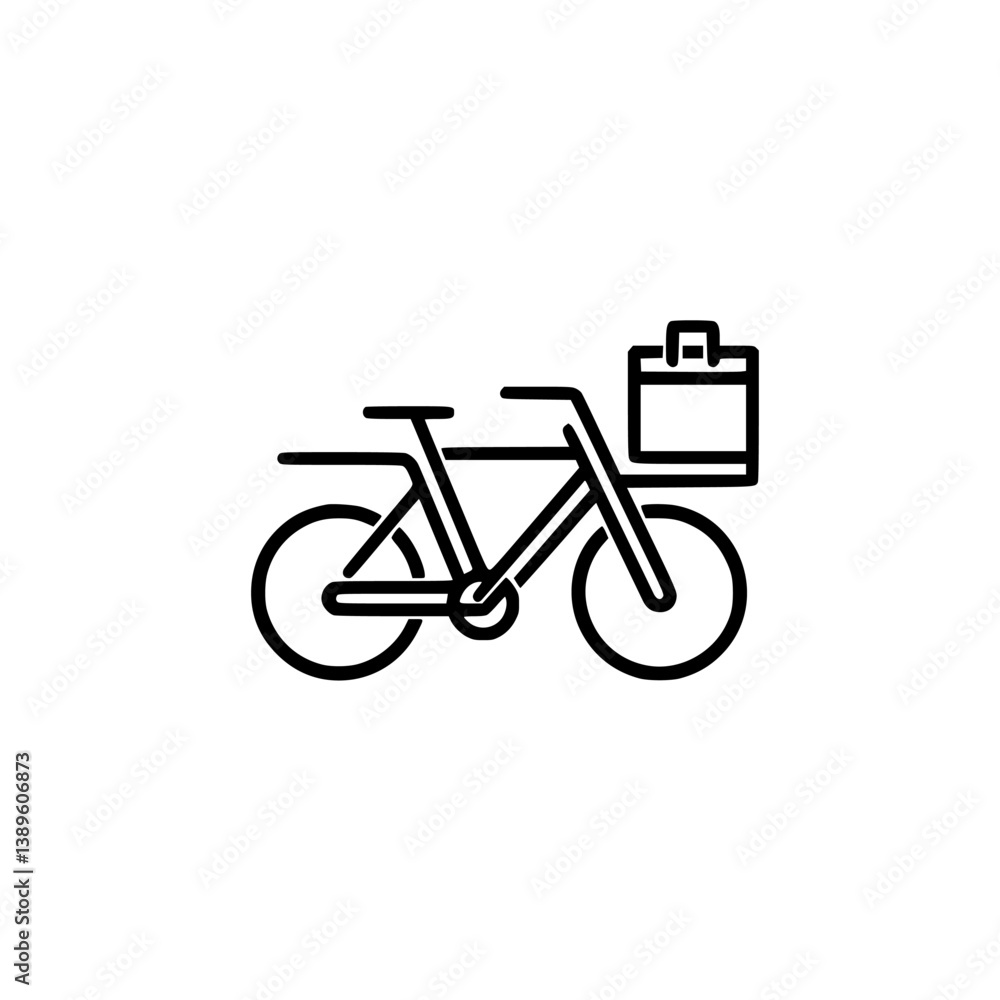 Poster minimalist line icons representing a bicycle with a briefcase for delivery services or commuting
