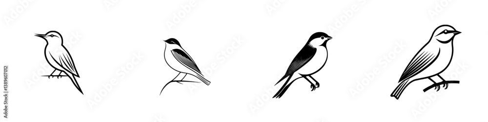 Poster minimalist line icons depicting various bird designs in a simplified and elegant style suitable for 