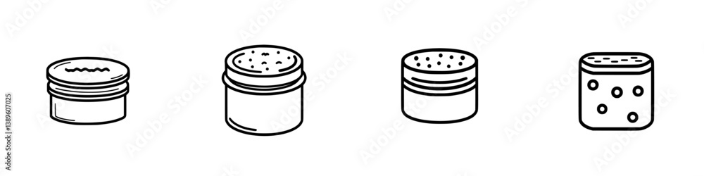 Poster various minimalist line icons representing different types of containers used for cosmetics and skin