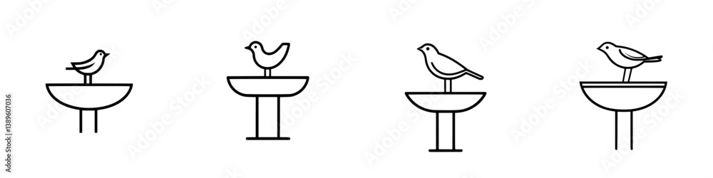 Aufkleber minimalist vector line icons of birds on bird baths in various poses and settings