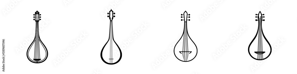 Poster elegant set of vector minimalist line icons showcasing string instruments in a simplistic style