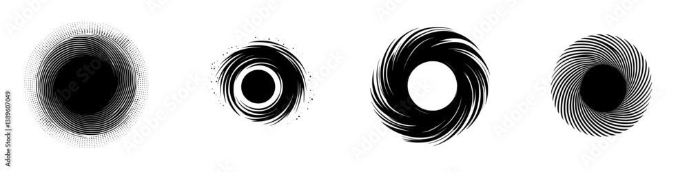 Poster minimalist vector line icons showcasing various abstract swirling designs suitable for modern digita