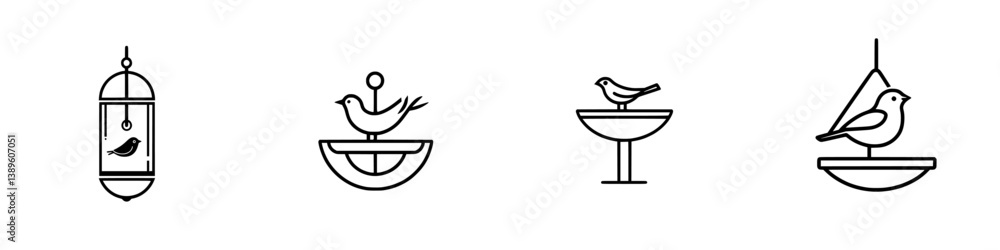 Poster minimalist vector line icons showcasing birds in different feeding structures for nature lovers and 