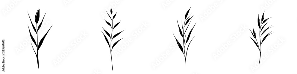 Poster collection of minimalist line icons representing various plants for design projects