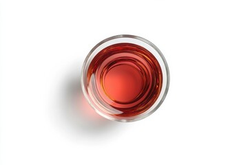 Refreshing red beverage in glass overhead shot clean white background vibrant color simple image