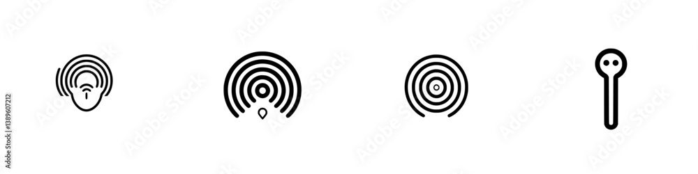 Poster minimalist line icons showcasing sound waves and audio technology elements for graphic design and di