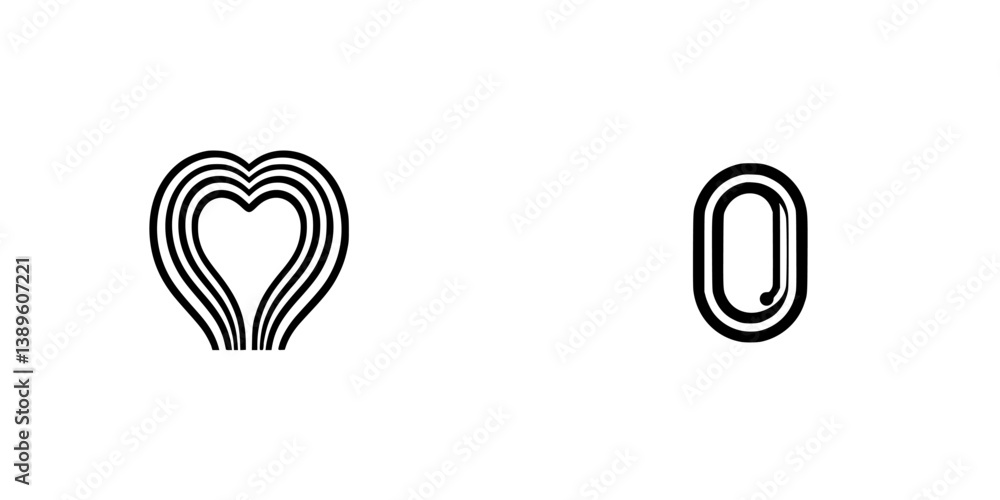 Poster minimalist vector line icons featuring a heart design and a paperclip representation suitable for mo