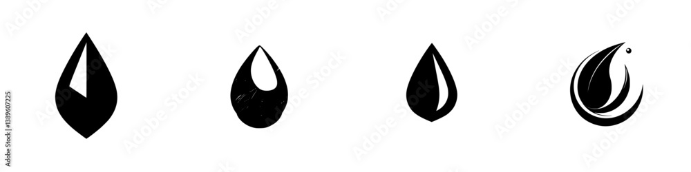 Poster set of minimalist vector line icons representing various water droplets in a modern design style