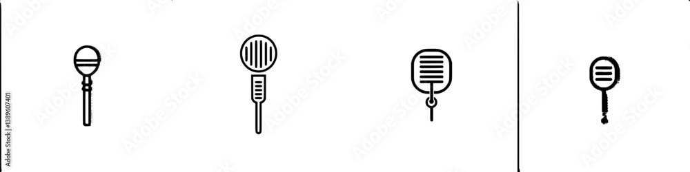 Poster minimalist line icons set featuring various microphone designs for creative projects and digital app