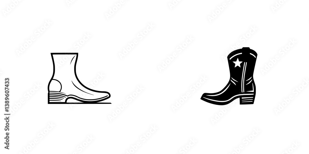 Poster minimalist line icons depicting a sleek boot and a cowboy boot for versatile design applications