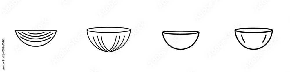 Poster minimalist line icons of various bowl designs for culinary and design applications showcasing distin