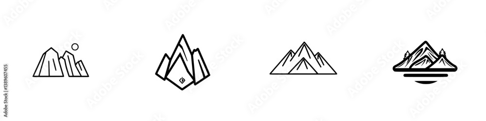 Aufkleber collection of minimalist line icons representing mountains for various design applications
