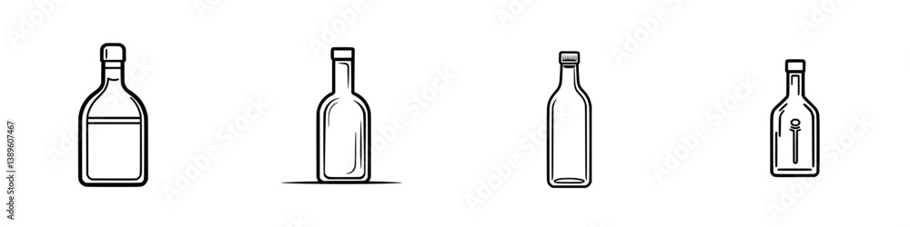 Poster set of minimalist line icons featuring various bottle designs suitable for diverse applications in g