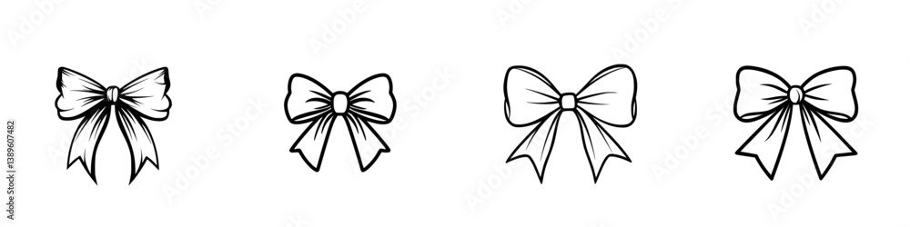 Poster collection of minimalist line icons featuring decorative bows for various design applications in mod