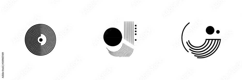 Poster minimalist line icons collection featuring abstract geometric shapes and patterns in black and white